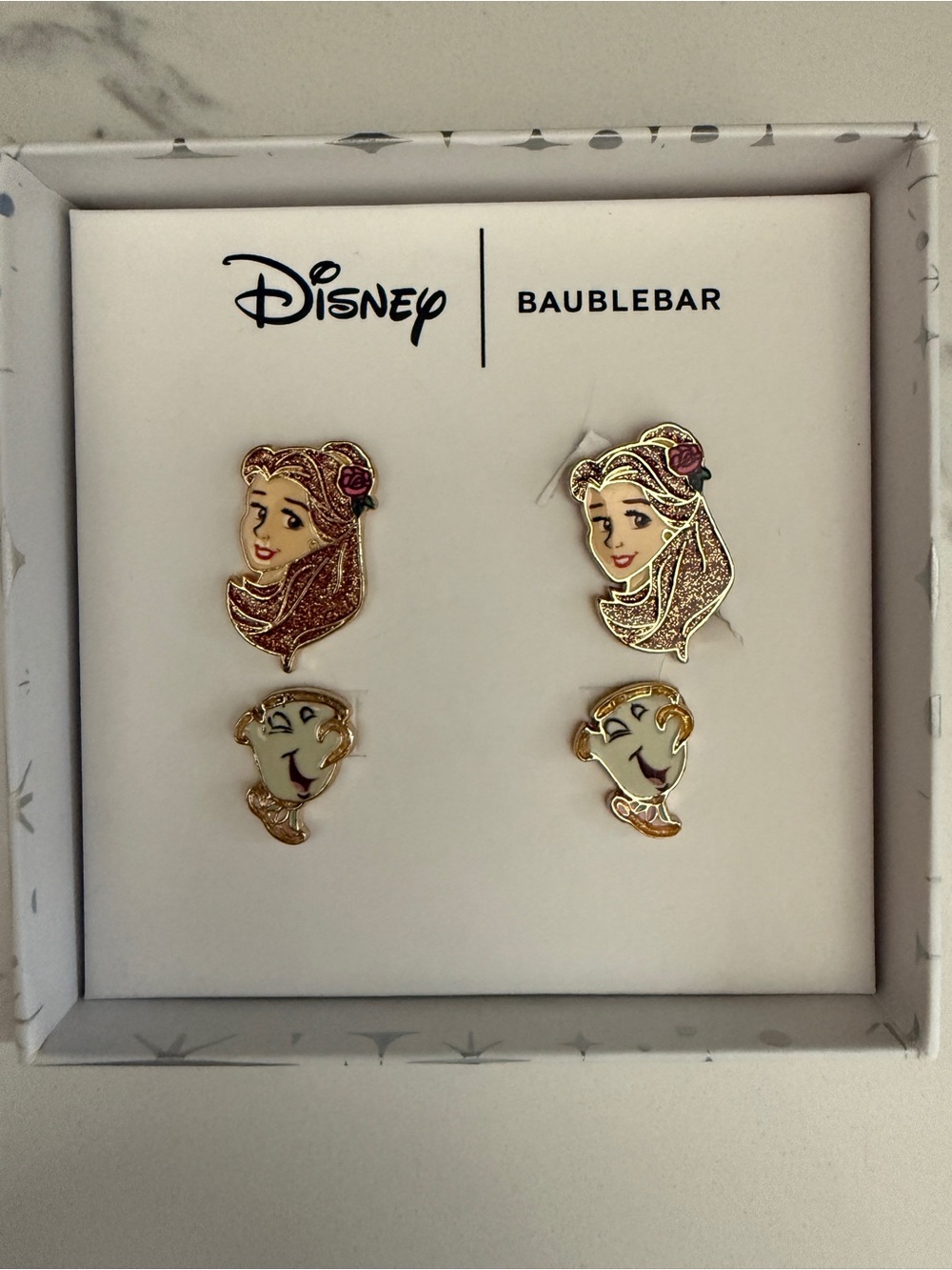 BaubleBar x Disney Belle & Chip Stud Earring Set in Gold and Pink